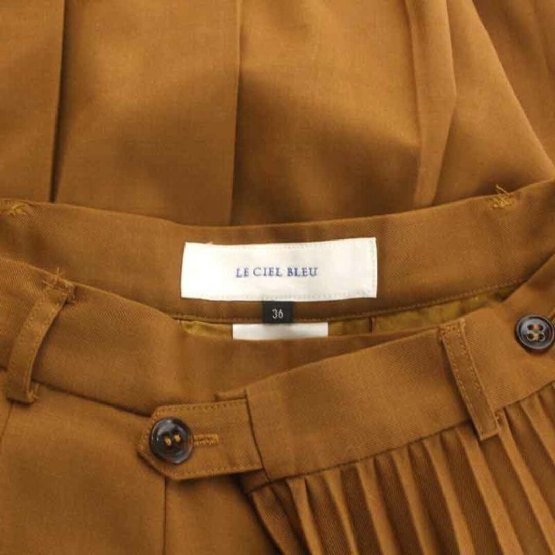LE CIEL BLEU(ルシェルブルー)のルシェルブルー プリーツスカート フレア ロング マキシ ウール混 36 S 茶 レディースのスカート(ロングスカート)の商品写真