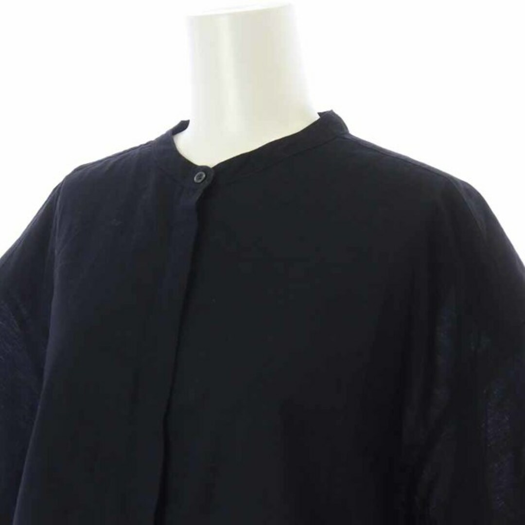 FLORENT(フローレント)のフローレント バンドカラーシャツ チュニック丈 麻 リネン混 00 XXS 紺 レディースのトップス(シャツ/ブラウス(半袖/袖なし))の商品写真