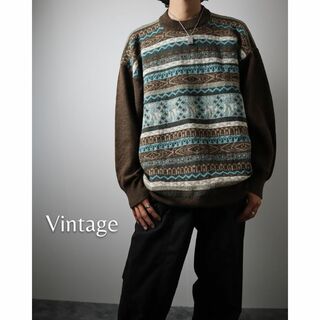 アートヴィンテージ(ART VINTAGE)の【vintage】ボヘミアン柄 デザイン ニット セーター チョコミントカラー(ニット/セーター)