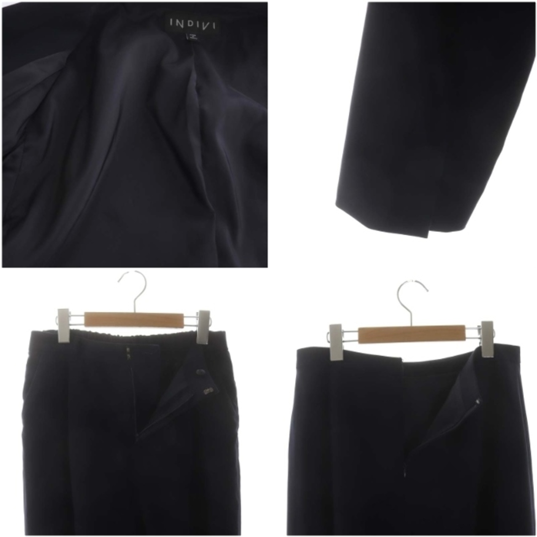INDIVI(インディヴィ)のインディヴィ スーツ 3点セット ノーカラージャケット スカート パンツ 紺 レディースのフォーマル/ドレス(スーツ)の商品写真