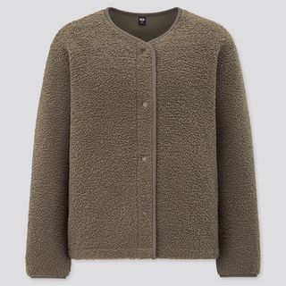 ユニクロ(UNIQLO)のUNIQLO ボアフリースクルーネックカーディガン(ノーカラージャケット)