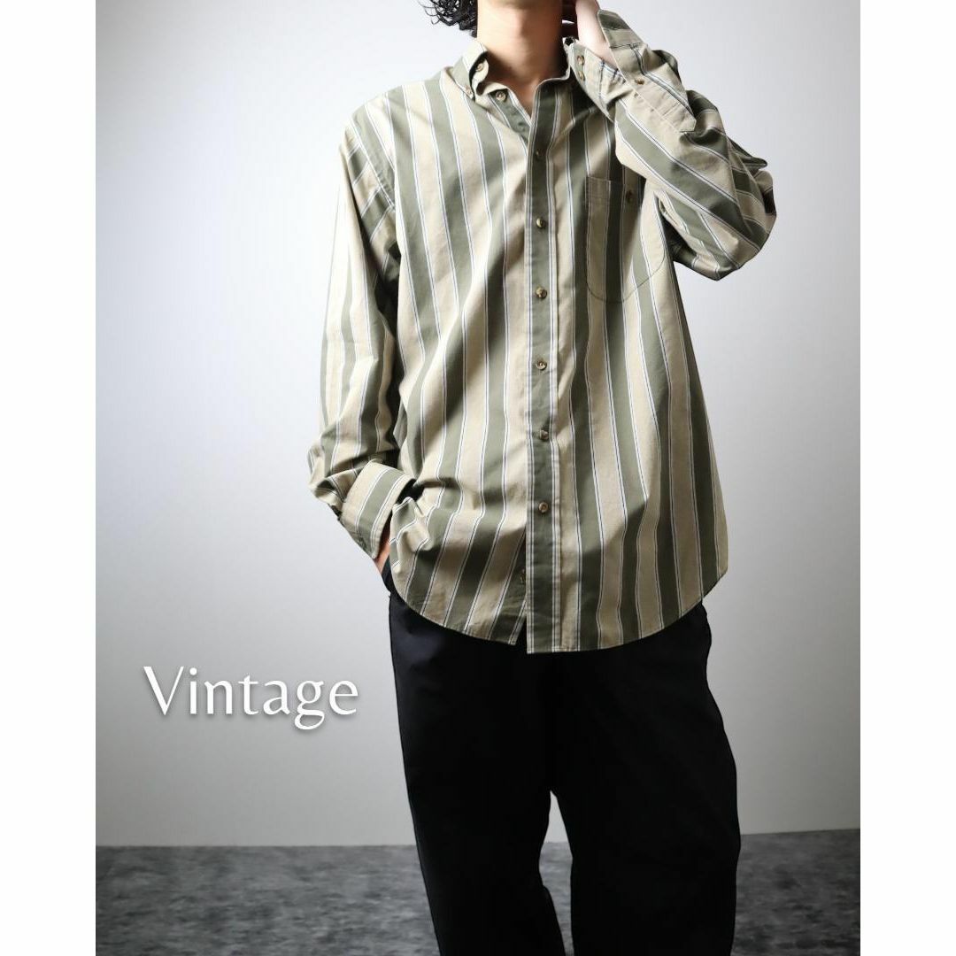 ART VINTAGE(アートヴィンテージ)の【vintage】シックシンストライプ BD コットン ルーズ 長袖シャツ L メンズのトップス(シャツ)の商品写真