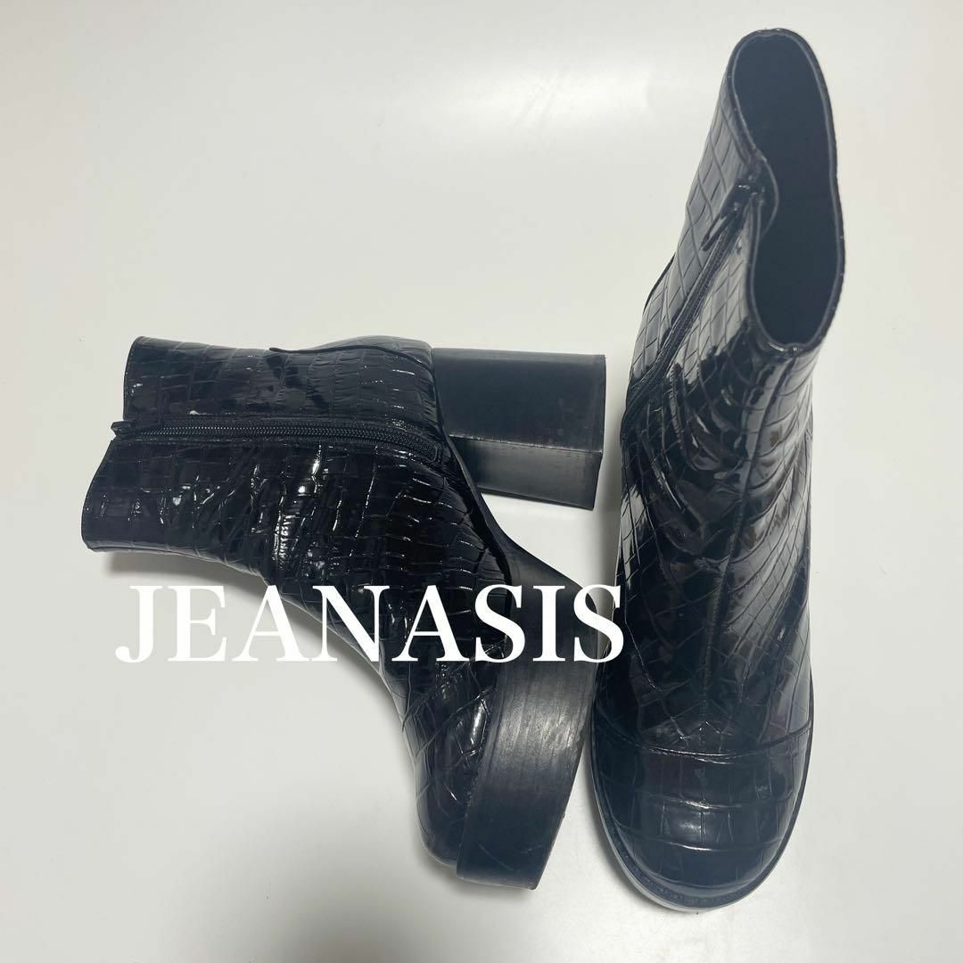 レディースJEANASIS  ジーナシス　型押し　エナメル　チャンキー　ヒール　ブーツ　黒