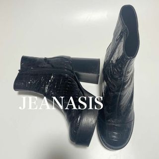 ジーナシス(JEANASIS)のJEANASIS  ジーナシス　型押し　エナメル　チャンキー　ヒール　ブーツ　黒(ブーツ)