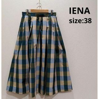 イエナ(IENA)のIENA イエナ 後ろゴム チェック柄 タック ロングスカート 38 グリーン(ロングスカート)