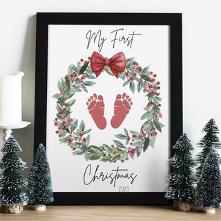 【2枚セット】クリスマス　手形足形アート　A4ポスター　台紙　クリスマスリース(手形/足形)