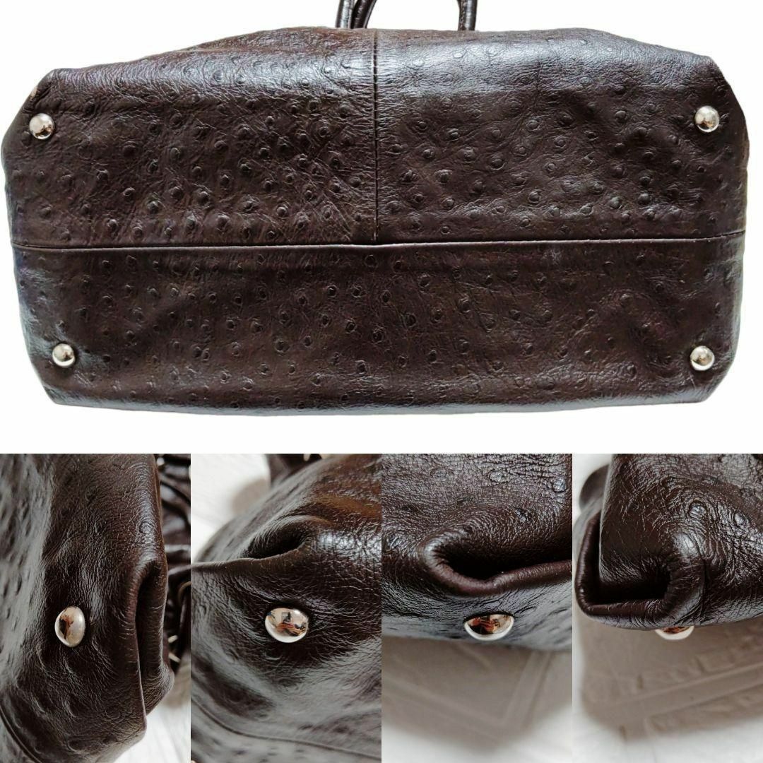 Furla(フルラ)の高級感　FURLA　ハンドバッグ　型押し　オーストリッチ　ブラウン　レザー レディースのバッグ(ハンドバッグ)の商品写真