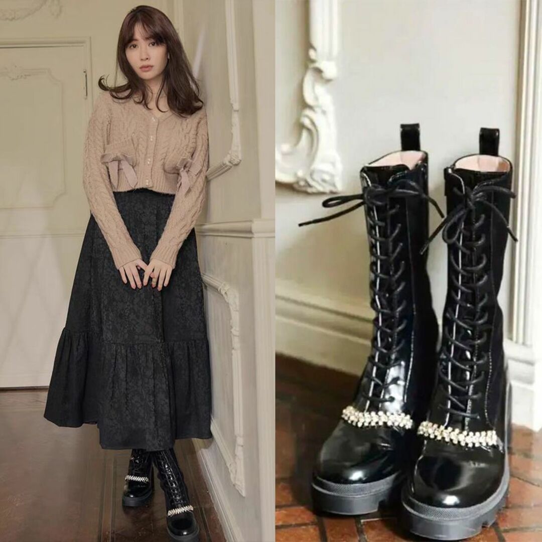 Her lip to(ハーリップトゥ)のHerlipto Crystal Lace-Up Ankle Boots 36 レディースの靴/シューズ(ブーツ)の商品写真