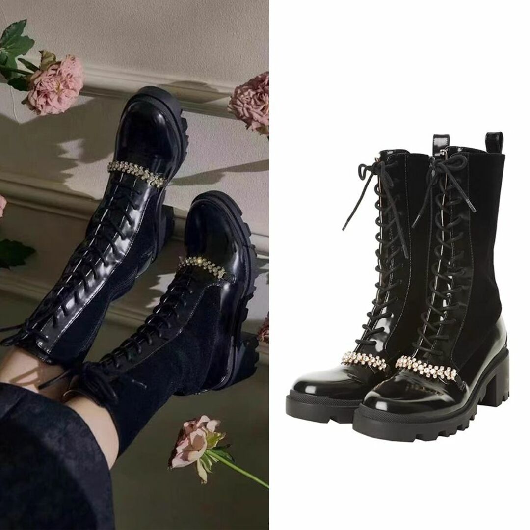 Her lip to - Herlipto Crystal Lace-Up Ankle Boots 36の通販 Her lip to - Herlipto Crystal Lace-Up Ankle Boots 36の通販