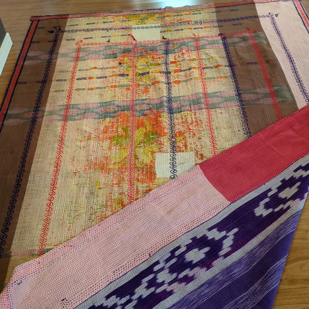 インド刺繍ラリーキルト ビンテージカンタキルト パッチワーク マルチ インド刺繍ラリーキルト ビンテージカンタキルト パッチワーク マルチ