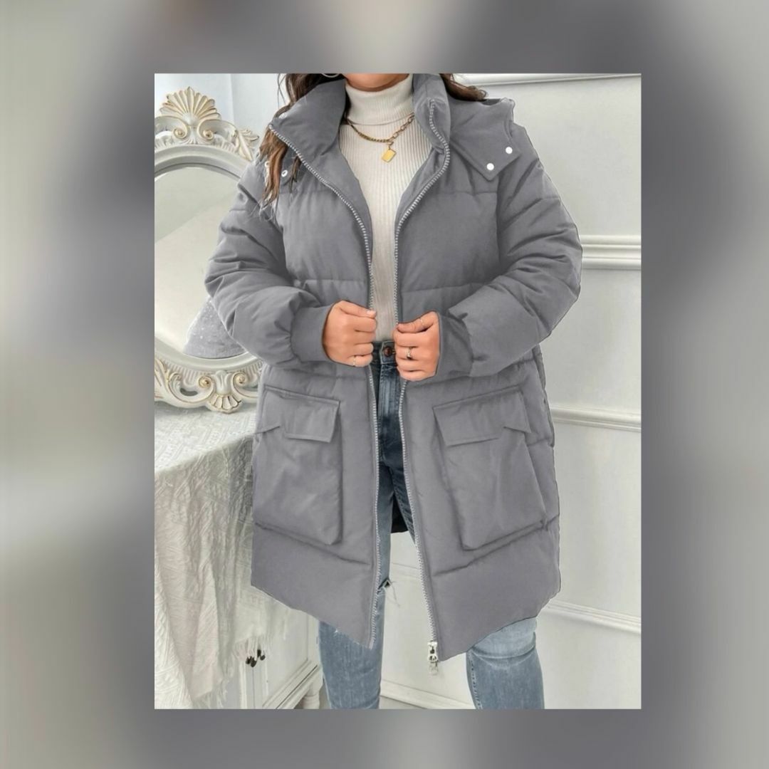 ◆プラスサイズ 大きいサイズ 中綿フードコート 【SHEIN】 レディースのジャケット/アウター(ロングコート)の商品写真