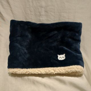 暖かネックウォーマー 猫 マフラー ボア ネイビー/約20×28cm(未使用)(マフラー/ショール)