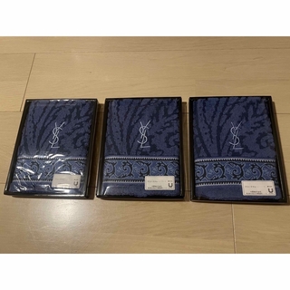 イヴサンローラン(Yves Saint Laurent)の新品未使用　イヴ・サンローラン　ゲストタオル   ブルー　3枚セット(タオル/バス用品)