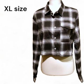 クロップドチェックシャツ XL ショート丈 シャツ トレンド(シャツ/ブラウス(長袖/七分))