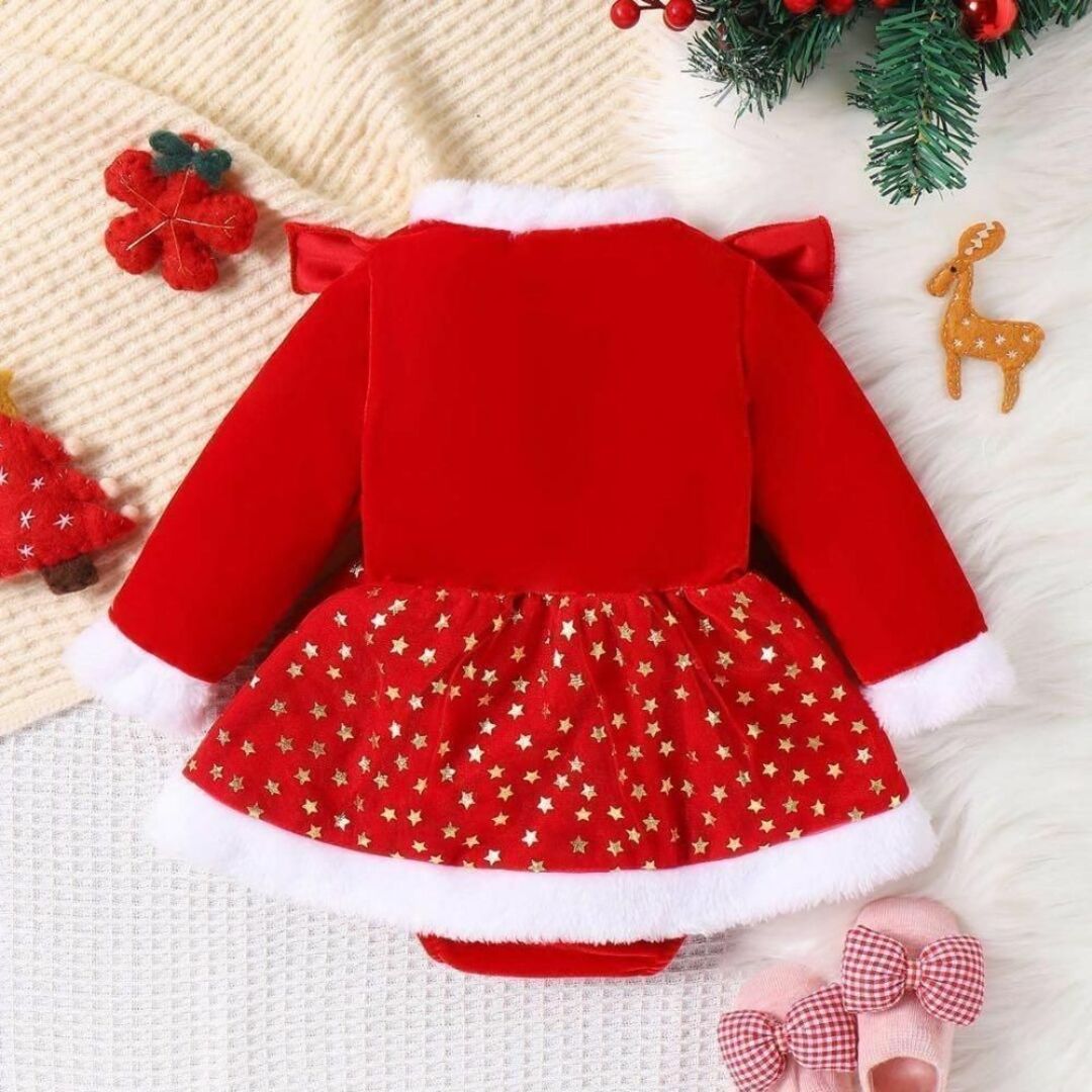 90 クリスマス ワンピース ロンパース シュシュ ベビーサンタ キッズサンタ キッズ/ベビー/マタニティのキッズ服女の子用(90cm~)(ワンピース)の商品写真