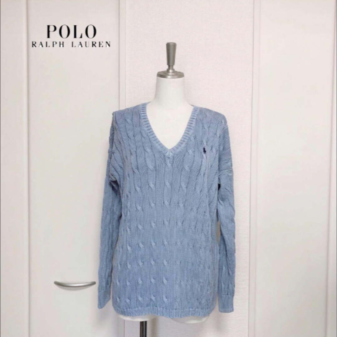 POLO RALPH LAUREN(ポロラルフローレン)のRALPH LAUREN ラルフローレン　ケーブル　ニット　くすみ　ブルー　 S レディースのトップス(ニット/セーター)の商品写真