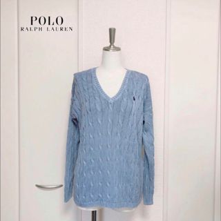 ポロラルフローレン(POLO RALPH LAUREN)のRALPH LAUREN ラルフローレン　ケーブル　ニット　くすみ　ブルー　 S(ニット/セーター)