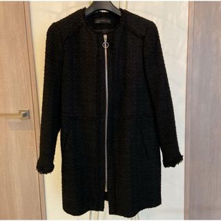 ザラ(ZARA)のZARA ツイードコート 黒 M(ロングコート)