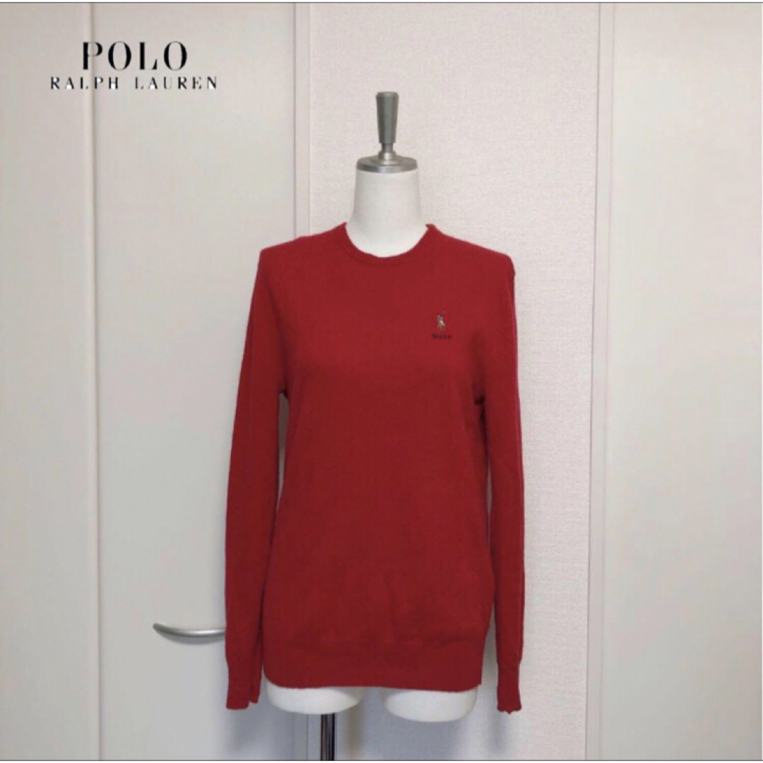 POLO RALPH LAUREN(ポロラルフローレン)のRALPH LAUREN ラルフローレン　ロゴ　ウール　ニット　レッド　S レディースのトップス(ニット/セーター)の商品写真