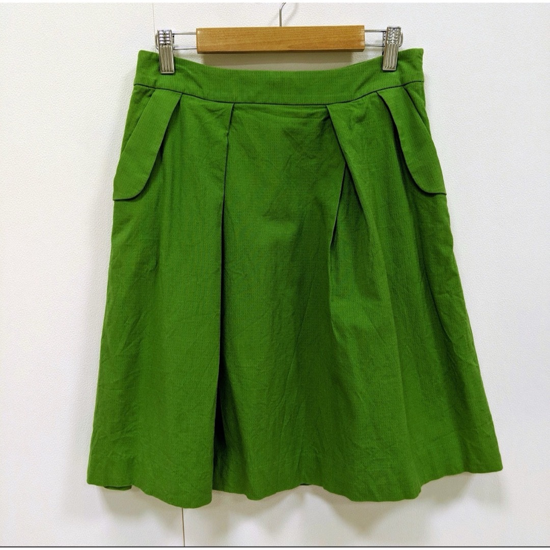 IENA(イエナ)のIENA イエナ コットンミックスボックスプリーツスカート グリーン レディース レディースのスカート(ひざ丈スカート)の商品写真