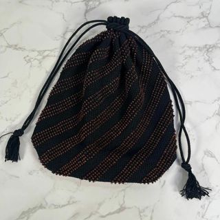 【美品】ヨーガンレール　巾着 バッグ　シルク100% 絹　ビーズ装飾　黒×茶