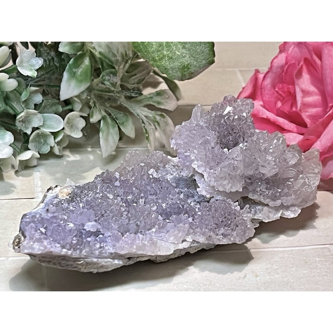 水晶幸運の石✿*:・フラワー パープルカルサイト　ラフストーン　原石　クラスター