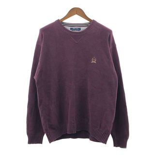 トミーヒルフィガー(TOMMY HILFIGER)のTOMMY HILFIGER トミーヒルフィガー コットン ニット セーター 大きいサイズ 無地 ワインレッド (メンズ XXL) 中古 古着 P1594(ニット/セーター)