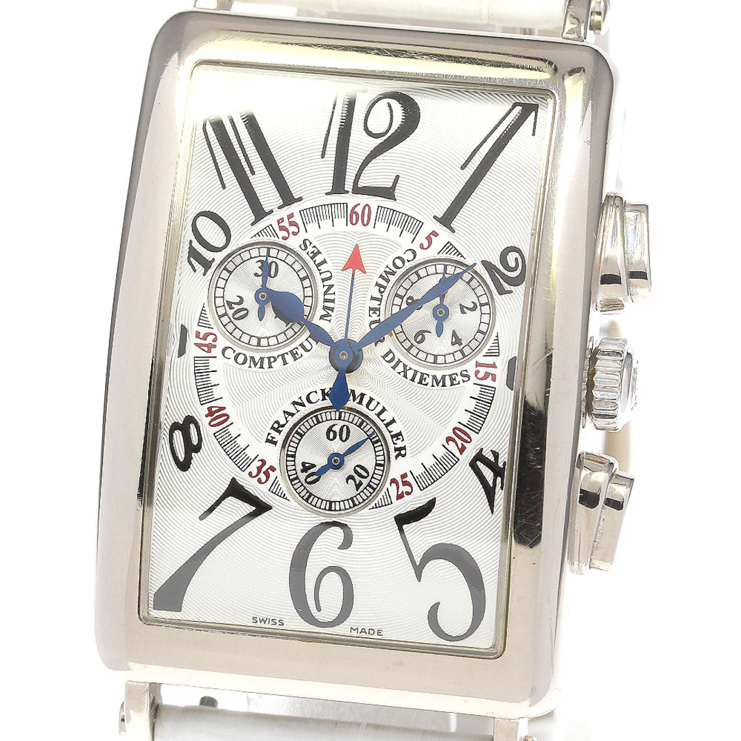 フランクミュラー FRANCK MULLER 1000CCQZ ロングアイランド K18WG クロノグラフ クォーツ メンズ 箱付き_783231付属品の革ベルト