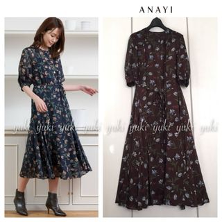 アナイ(ANAYI)のANAYI ドビーフラワープリント ワンピース 38(ロングワンピース/マキシワンピース)