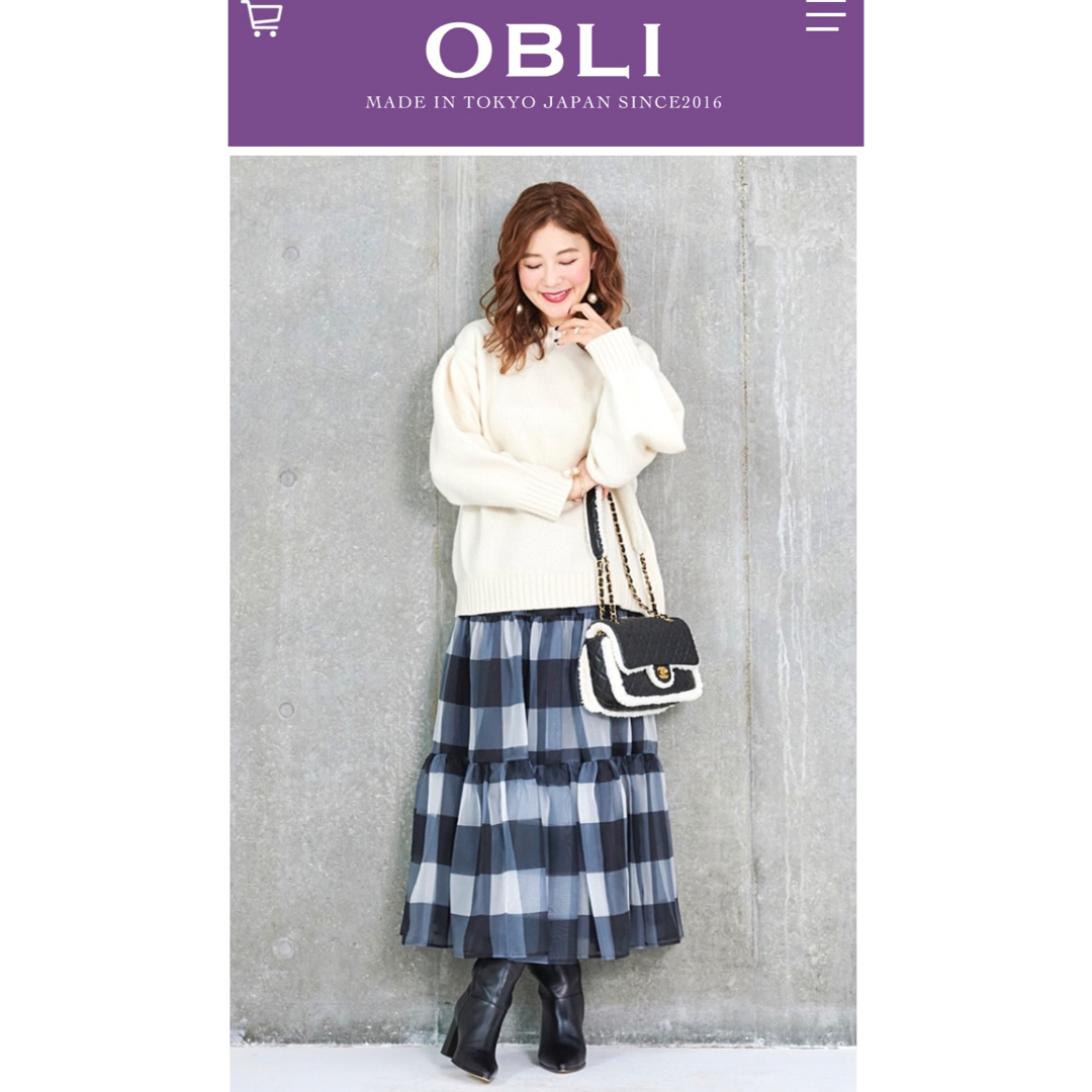 OBLI(オブリ)のOBLI オーガンジーブロックチェックスカート/ブラック レディースのスカート(ロングスカート)の商品写真