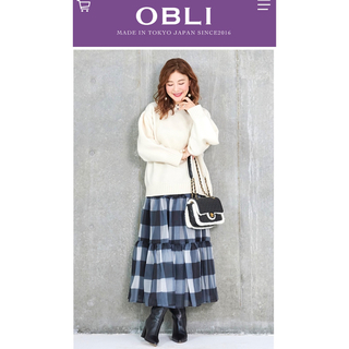 オブリ(OBLI)のOBLI オーガンジーブロックチェックスカート/ブラック(ロングスカート)