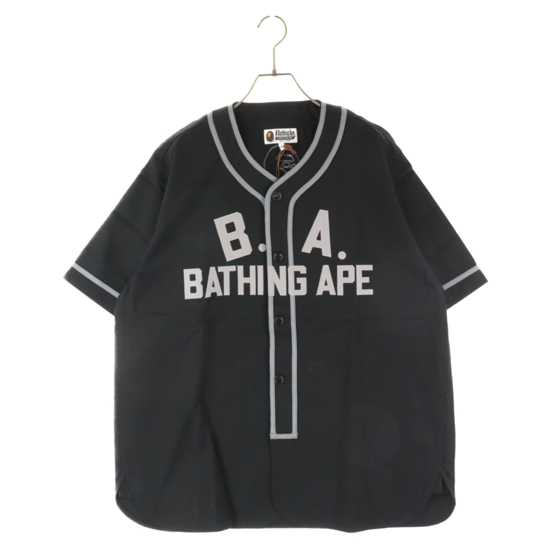 A BATHING APE アベイシングエイプ BASEBALL SHIRTS ロゴワッペン ベースボールシャツ 半袖シャツ ブラック 001SRI301004M