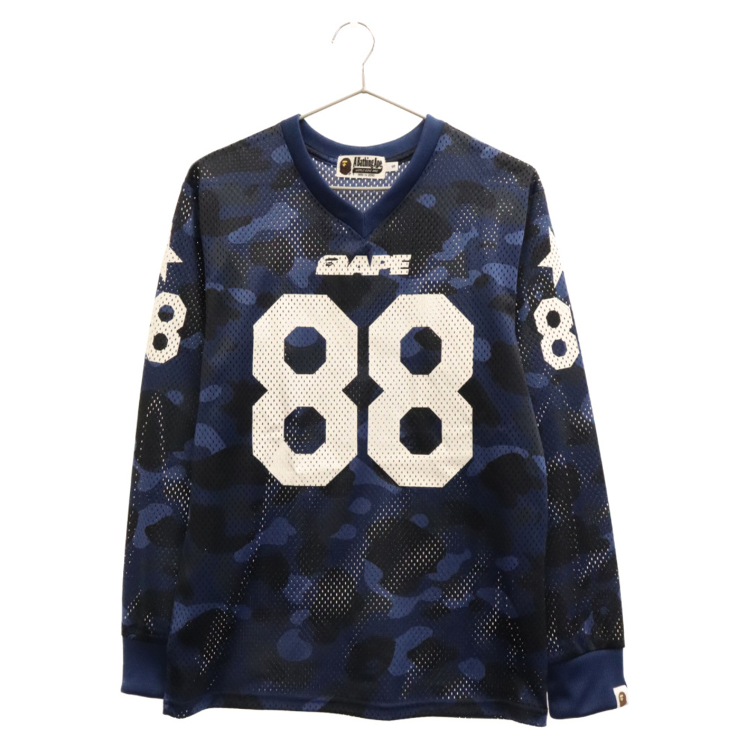 A BATHING APE アベイシングエイプ BAPR 88 JERSEY メッシュ ロングスリーブカットソー フットボールシャツ 長袖シャツ ブルー 001LTD301007Xのサムネイル