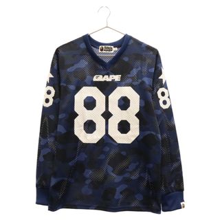 アベイシングエイプ(A BATHING APE)のA BATHING APE アベイシングエイプ BAPR 88 JERSEY メッシュ ロングスリーブカットソー フットボールシャツ 長袖シャツ ブルー 001LTD301007X(シャツ)