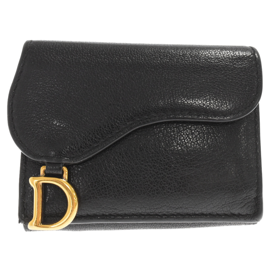 Christian Dior 三つ折り財布 黒 ロータスウォレット ラムレザー Christian Dior 三つ折り財布 黒 ロータスウォレット ラムレザー