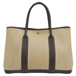 エルメス(Hermes)の【本物保証】 エルメス HERMES ガーデンパーティ 36 PM ハンドバッグ トートバッグ トワルアッシュ レザー ブラウン ベージュ □F刻印(ハンドバッグ)