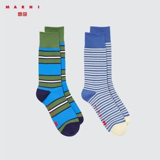 ユニクロ(UNIQLO)のUNIQLO and MARNIソックス（ボーダー・2足組）25-27 ブルー(ソックス)