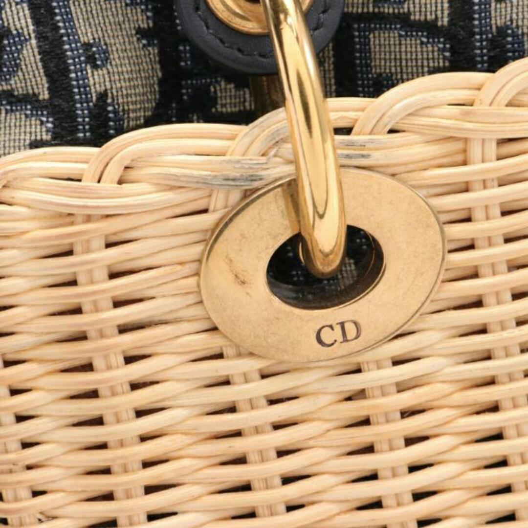 Christian Dior(クリスチャンディオール)のLADY DIOR ミディアム ウィッカー & ディオール オブリーク ジャガード かごバッグ ハンドバッグ ラタン レザー キャンバス アイボリー ネイビー 2WAY レディースのバッグ(トートバッグ)の商品写真