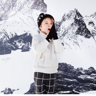 プチバトー(PETIT BATEAU)の【中古】プチバトー　ボアスウェット&チェックパンツセット104cm(Tシャツ/カットソー)