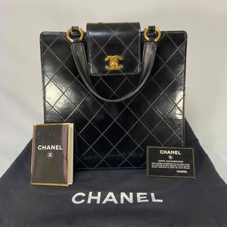 シャネル(CHANEL)のCHANEL シャネル マトラッセ エナメル レザー トートバッグ ブラック(トートバッグ)