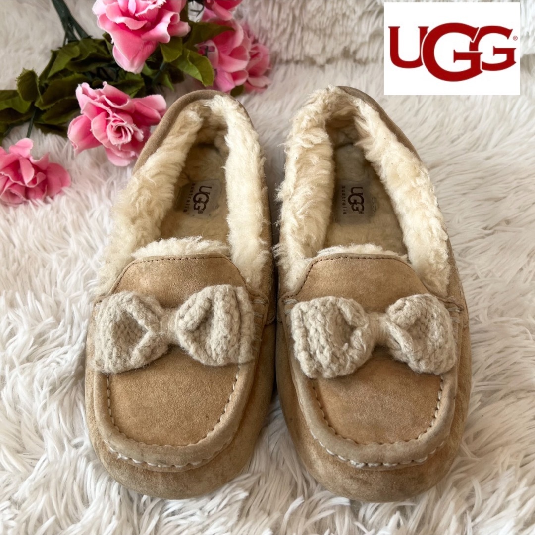 【UGG】アグ ムートン モカシンシューズ ピンクベージュ 23cm