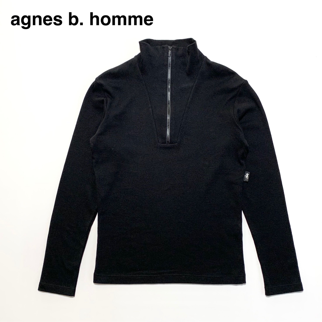 agnes b.(アニエスベー)の良品 アニエスベーオム 裏起毛 ハーフジップ ハイネック カットソー シャツ 黒 メンズのトップス(シャツ)の商品写真