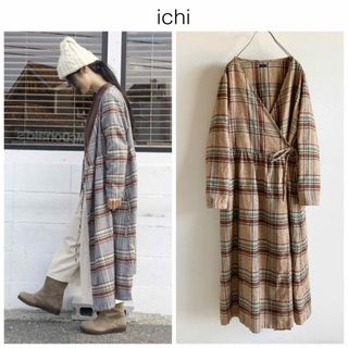 イチ(ichi)の2019AW イチ ICHI ネルチェック カシュクール ワンピース ベージュ(ロングワンピース/マキシワンピース)