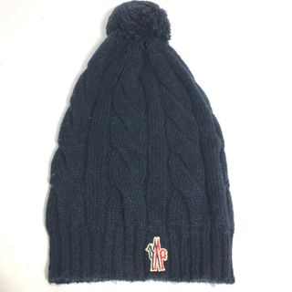 モンクレール(MONCLER)のモンクレール MONCLER ポンポン ロゴ ビーニー 帽子 ニット帽 ニットキャップ ニット帽 ウール ネイビー(ニット帽/ビーニー)