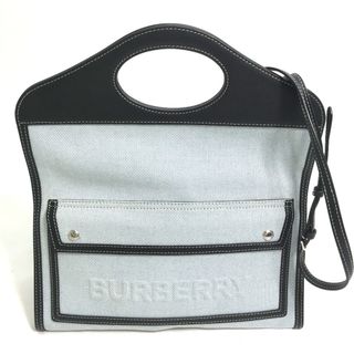 バーバリー(BURBERRY)のバーバリー BURBERRY SMポケット 80412551 クラッチバッグ ハンドバッグ カバン 3WAY 斜め掛け カバン ショルダーバッグ レザー/キャンバス ブルー 美品(ショルダーバッグ)