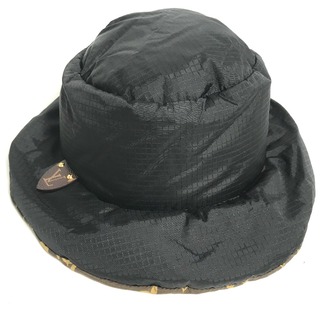 ルイヴィトン(LOUIS VUITTON)のルイヴィトン LOUIS VUITTON ボブ・ピロー M77025 モノグラム ダウン ハット帽 帽子 バケットハット ボブハット ハット ナイロン ブラック 美品(ハット)