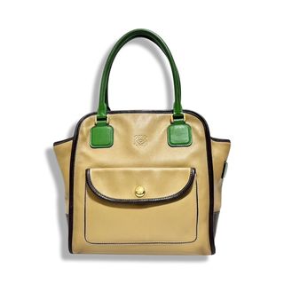 ロエベ(LOEWE)のLOEWE ロエベ ヴィンテージ ORO アナグラム レザー トートバッグ ベージュ グリーン(トートバッグ)