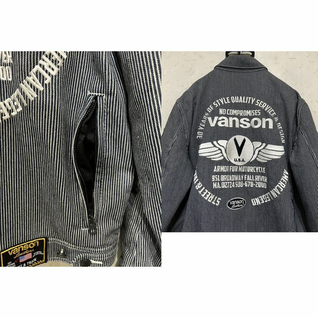 VANSON(バンソン)の＊VANSON ロゴ刺繍 ワッペン ヒッコリー ジップアップ ブルゾン M メンズのジャケット/アウター(ブルゾン)の商品写真