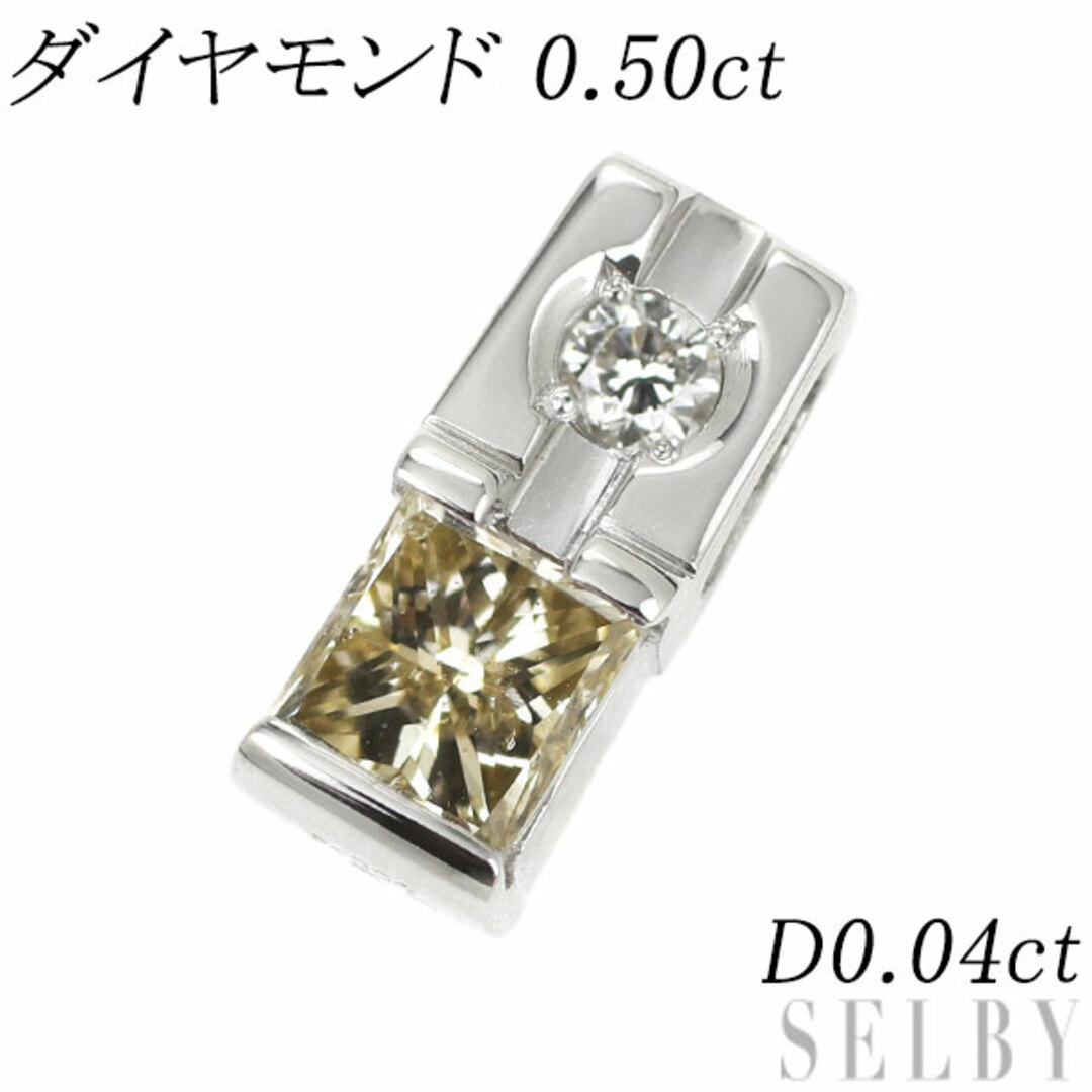 Pt900 プリンセスカットダイヤ ダイヤモンド ペンダントトップ 0.50ct D0.04ctのサムネイル