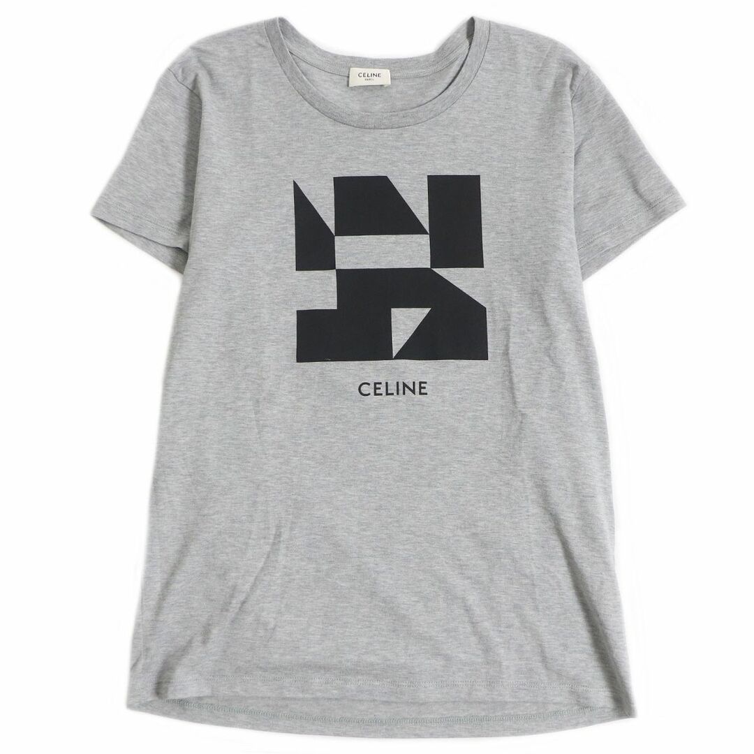 極美品□19SS CELINE/セリーヌ 2X308933F ジオメトリック ロゴプリント コットン100％ 半袖Tシャツ/カットソー グレー XS 伊製 正規品43cm着丈